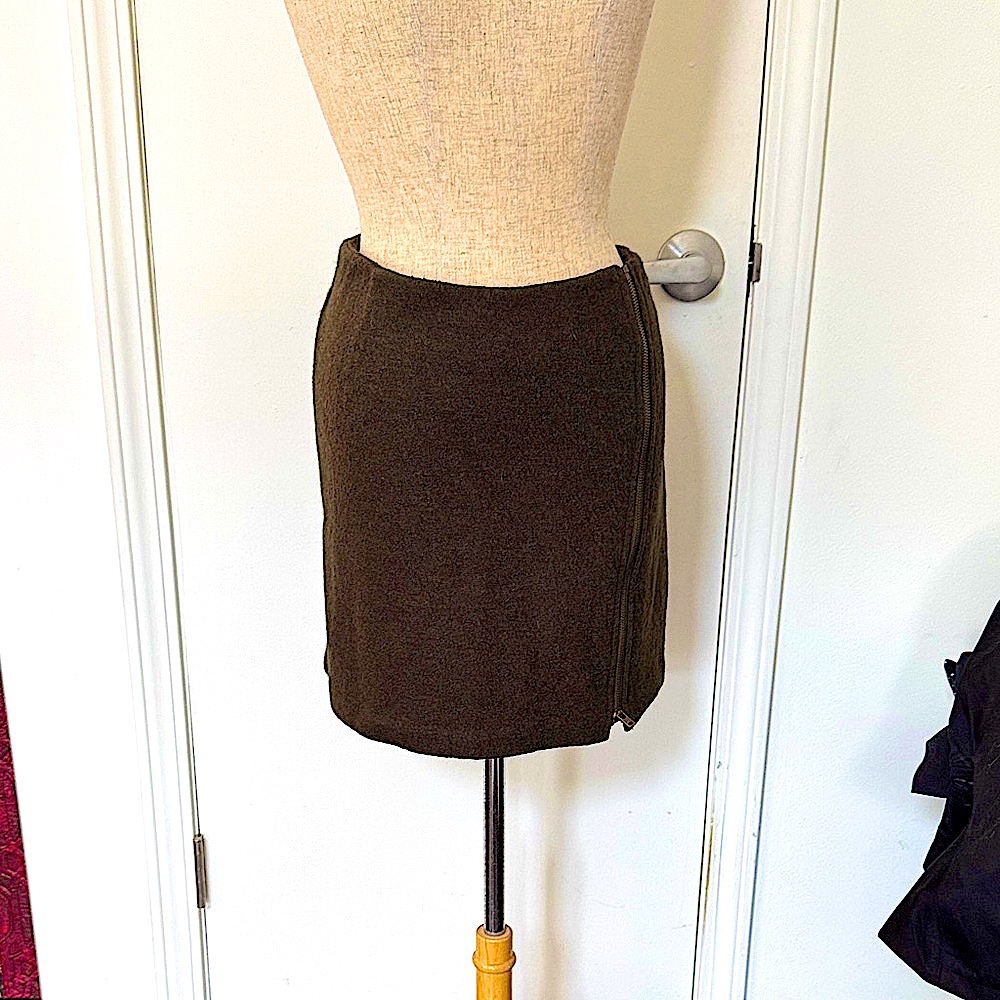 Dark Green Wool Zippered Mini Skirt Sz- 4